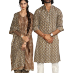 Cedar Brown Zigzag Printed Sanganeri Kurta Pyjama Set Men - Authentic | Jaipurio