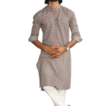 Tawny Brown Sanganeri Scales Print Kurta White Pyjama - Authentic | Jaipurio