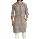 Tawny Brown Sanganeri Scales Print Kurta White Pyjama - Authentic | Jaipurio