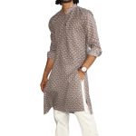 Tawny Brown Sanganeri Scales Print Kurta White Pyjama - Authentic | Jaipurio