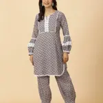 Tawny Brown Sanganeri Coord White Lace - Premium Matching Set | Jaipurio