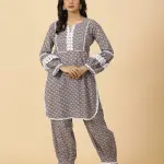 Tawny Brown Sanganeri Coord White Lace - Premium Matching Set | Jaipurio