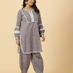 Tawny Brown Sanganeri Coord White Lace - Premium Matching Set | Jaipurio