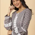 Tawny Brown Sanganeri Coord White Lace - Premium Matching Set | Jaipurio