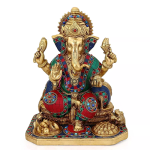 Supreme Lord Ganesha with Modak Plate: 22.9x17.8x30.05cm Brass Statue | Temple Grade Divine Art | Sacred Blessing Murti | Premium Design