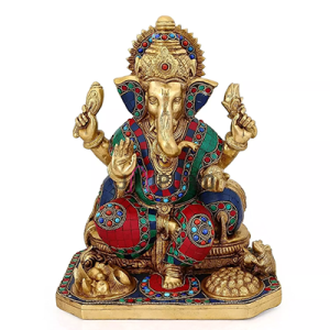 Supreme Lord Ganesha with Modak Plate: 22.9x17.8x30.05cm Brass Statue | Temple Grade Divine Art | Sacred Blessing Murti | Premium Design