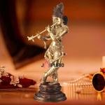 Pure Brass Lord Krishna Statue Dual Copper Golden Tone 22 Inch - Premium Temple Art | Jaipurio