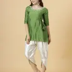 Leaf Green Embroidered Short Kurti Tulip Set - Cotton Ethnic Wear Online | Jaipurio