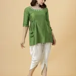Leaf Green Embroidered Short Kurti Tulip Set - Cotton Ethnic Wear Online | Jaipurio