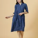 Navy Blue Sanganeri Block Printed Dress - Premium Handcrafted Cotton | Jaipurio