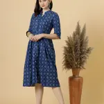 Navy Blue Sanganeri Block Printed Dress - Premium Handcrafted Cotton | Jaipurio