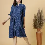 Navy Blue Sanganeri Block Printed Dress - Premium Handcrafted Cotton | Jaipurio