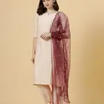 Peach A-line Kurti Palazzo Wine Sequin Dupatta Set - Premium 3-Piece | Jaipurio