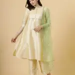 Cream A-Line Kurti Palazzo Lime Sequin Dupatta Set - Premium Designer Party Wear | Jaipurio