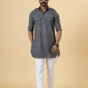 Dark Grey Hunting Style Kurta Pajama - Premium Contemporary Traditional Menswear | Jaipurio