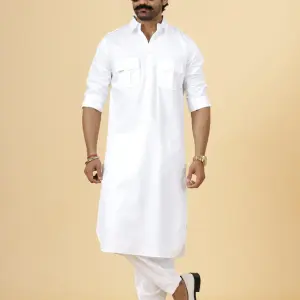 White Pathani Kurta Salwar Set Men - Premium Traditional Ethnic Wear | Jaipurio