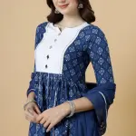Navy Blue Sanganeri Block Print Kurti Sharara Set - Traditional Ethnic | Jaipurio