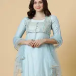 Sky Blue Kurti Palazzo Brocade Jacket Set - Designer 3-Piece Ethnic | Jaipurio