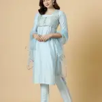 Sky Blue Kurti Palazzo Brocade Jacket Set - Designer 3-Piece Ethnic | Jaipurio