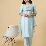 Sky Blue Kurti Palazzo Brocade Jacket Set - Designer 3-Piece Ethnic | Jaipurio