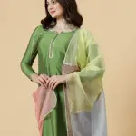 Green Kurti Sharara Multicolor Organza Dupatta Set - Premium Festival Wear | Jaipurio