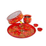 RITWIKA'S Decorative Thali Set With All Pooja Materials | Set Of 11 Stainless Steel Items | Colourful Design for Festive Rituals & Religious Ceremonies