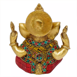 Stone Work Brass Ganesha Idol: 10.9x6.98x14.9cm Handcrafted Art | Premium Gemstone Details | Traditional Divine Murti | Sacred Decor