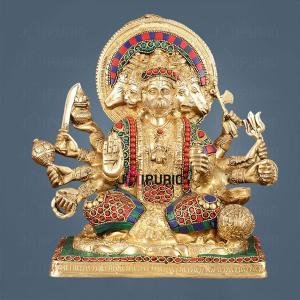 Pure Brass Panchmukhi Hanuman Statue 10 Inch - Multicolour Meenakari Divine Protection | Jaipurio