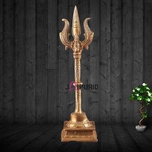 Pure Brass Standing Trishul Carved - Sacred Shiva Trident Temple Art | Jaipurio