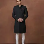 Opulent Pinstriped Black Achkan (S-XL) | Timeless Formal Elegance | Premium Pinstripe Collection by Jaipurio