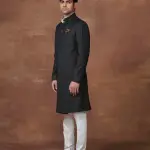 Opulent Pinstriped Black Achkan (S-XL) | Timeless Formal Elegance | Premium Pinstripe Collection by Jaipurio