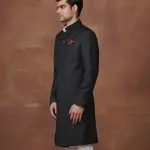 Opulent Pinstriped Black Achkan (S-XL) | Timeless Formal Elegance | Premium Pinstripe Collection by Jaipurio