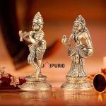 Pure Brass Radha Krishna Idols Superfine Pair 4.5 Inch Compact | Jaipurio