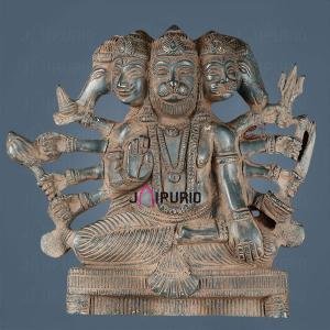 Vintage Panchmukhi Hanuman Wall Hanging Sandstone 8" Space Saving | Jaipurio