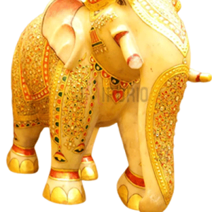 Golden Meenakari Marble Elephant: Large Luxury Art | Traditional Indian Craftsmanship | Royal Decor | Handpainted Masterpiece