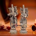 Pure Brass Superfine Radha Krishna Pair Statue 16 Inch - Silver Artisan Craft | Jaipurio