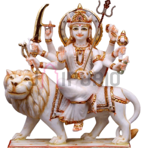 Marble Durga Statue: Divine 26cm Hand Painted Masterpiece | Luxury Temple Art | Pure White Marble | Sacred Stone Goddess