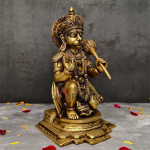 Handcrafted Brass Blessing Hanuman with Gada: 13x16.5x34cm Divine Statue | Sacred Temple Art | Traditional Blessing Pose | Premium Murti