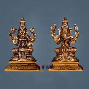 Brass Laxmi Ganesh Murti 4 Inch - Buy Prosperity Combo Idol Online | Jaipurio