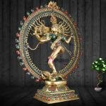 Large Brass Nataraja Stonework Budhshiv - Divine Dance Sculpture | Jaipurio