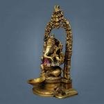 Brass Diya Ganesh Idol 8 Inch - Sacred Light & Wisdom Combo | Jaipurio