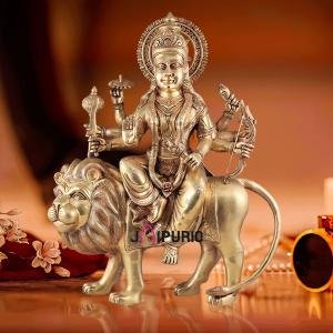 Majestic Brass Durga Sherawali Mata Idol 31 Inch - Temple Grade Murti | Jaipurio