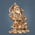 Pure Brass Ganesha Lotus Base Idol 5.5 Inch - Temple Decor | Jaipurio