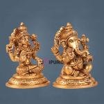 Brass Superfine Ganesha Lakshmi Idol Pair 4 Inch - Compact Temple Decor | Jaipurio