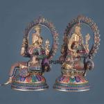 Pure Brass Ganesh Lakshmi Idol Meenakari Stonework 27 Inch - Grand Temple Decor | Jaipurio