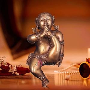 Pure Brass Wall Hanging Baby Krishna Statue Antique Rustic Finish 11 Inch - Sacred Art | Jaipurio