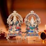 Brass Ganesha Lakshmi Pair 8" Meenakari - Divine Duo | Jaipurio