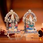 Brass Ganesha Lakshmi Pair 8" Meenakari - Divine Duo | Jaipurio