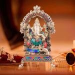 Brass Lord Ganesha Meenakari 8" - Exquisite Stonework | Jaipurio