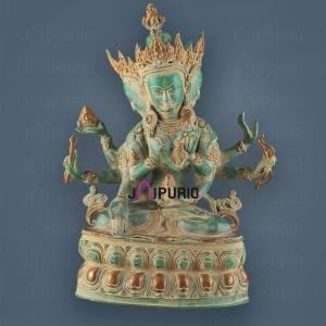 Tibetan Ushnishvijaya Deity Brass Statue Green Sandstone - Authentic Victory Buddha | Jaipurio